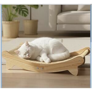 Natural Cat Scratcher Bed Indoor Scratching Post Hammock Lounge Oak Frame 24”